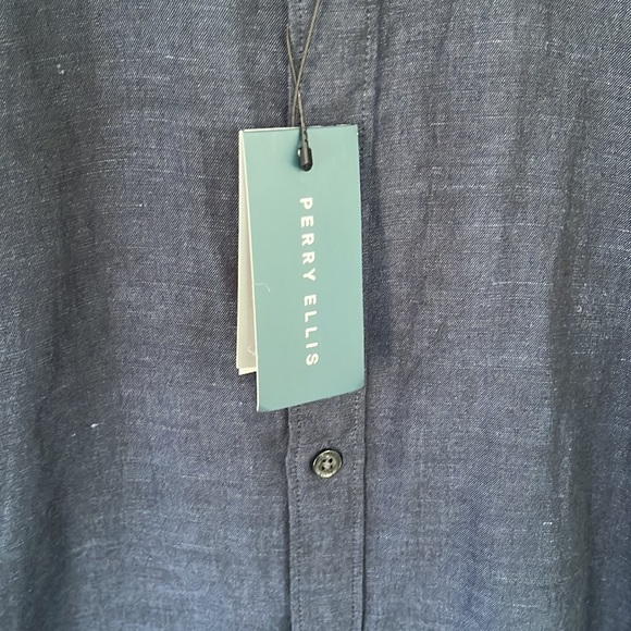 Perry Ellis Button Down Short Sleeve, Men’s Size Medium, Navy Blue, NWT, Linen - Picture 4 of 8